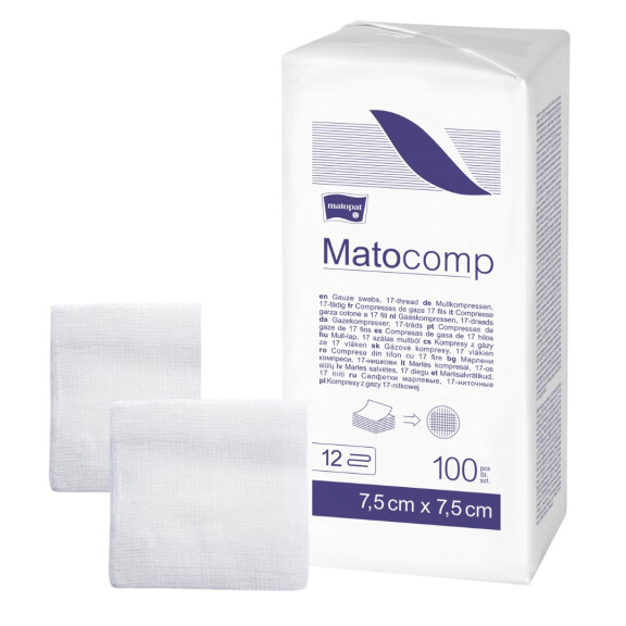 Matopat Matocomp Gázové kompresy na kozmetické účely 100 kusov 7,5 x 7,5 cm 17 12