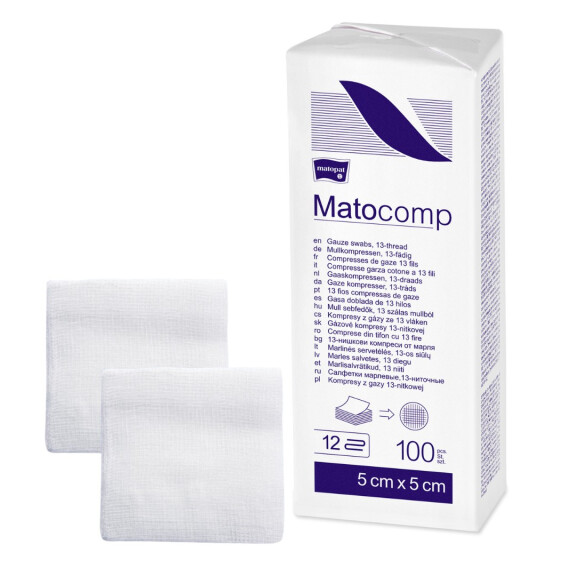Matopat Matocomp Gázové kompresy na kozmetické účely 100 kusov 5 x 5 cm 13 12