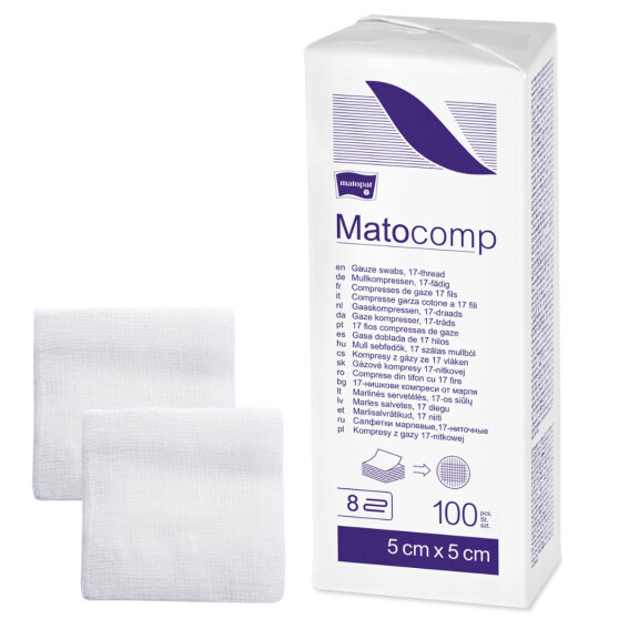 Matopat Matocomp Gázové kompresy na kozmetické účely 100 kusov 5 x 5 cm 17 8