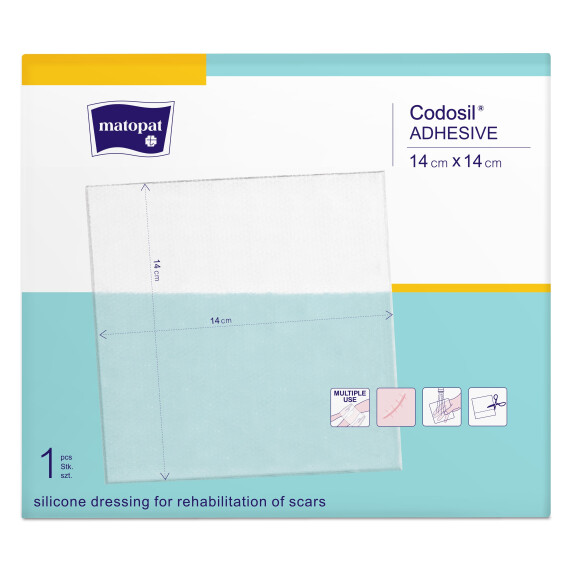 Tricomed Codosil ADHESIVE silikónový obväz na jazvy 14 x 14 cm 1 ks