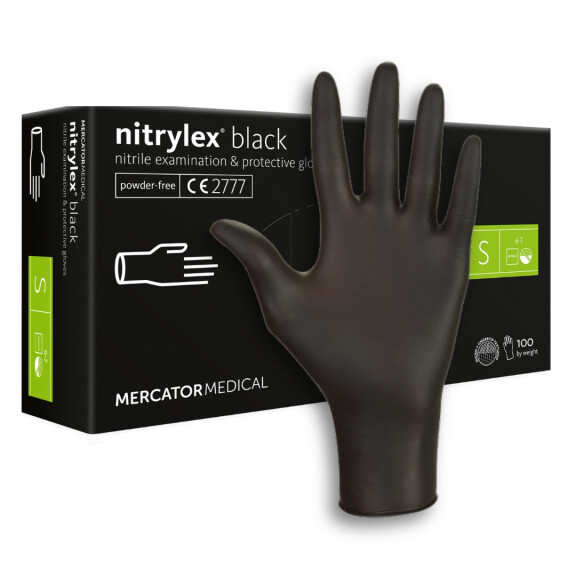 Nitrilové rukavice Mercator Nitrylex Black pre zdravotníkov S 100 ks Čierna