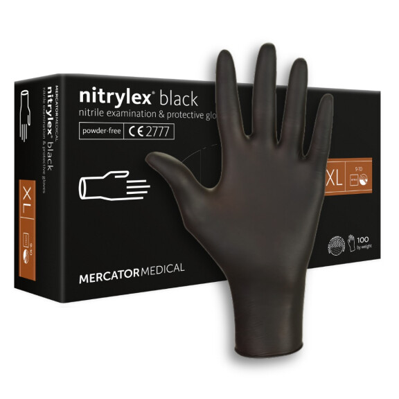 Nitrilové rukavice Mercator Nitrylex Black pre zdravotníkov XL 100 ks Čierna