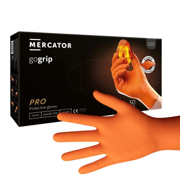 [TO CHECK] PHOTO OK Mercator gogrip Nitrilové rukavice oranžové 50 kusov pre prácu L