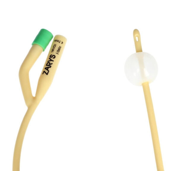 Dvojcestný latexový silikónovaný Foleyho urologický katéter s gumovým ventilom a balónikom 1 ks. CH14