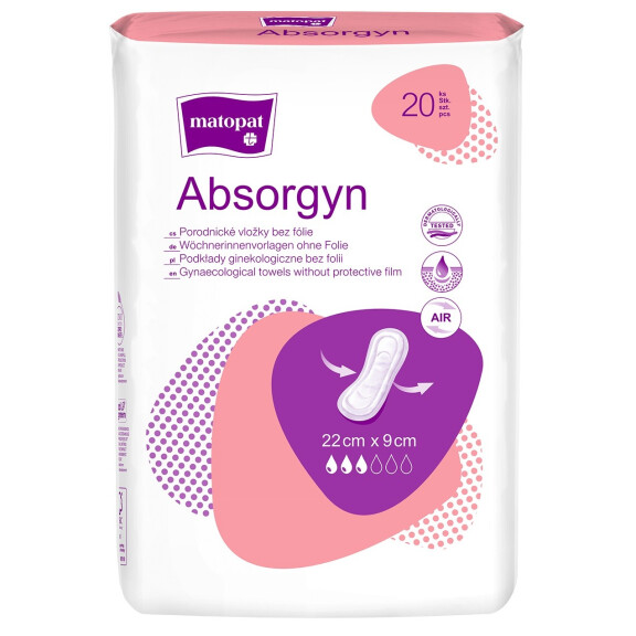 Matopat Absorgyn Popôrodné vložky pre ženy 20 ks 9 x 22 cm 20 ks Bez fólie