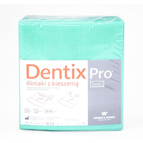 Weber&Weber Jednorazové stomatologické podbradníky DentixPro s vreckom 50 ks Zelená