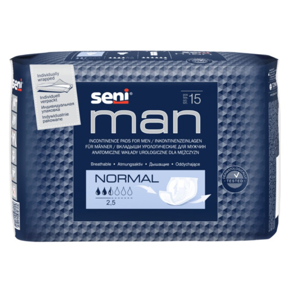 Seni Man Normal – inkontinenčné vložky pre mužov, 15 ks 7,5 x 21,5 x 28,5 cm 15 ks