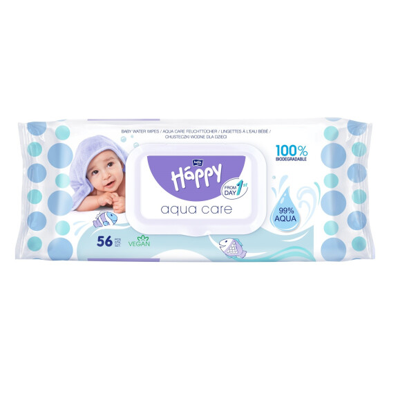 Bella Baby Happy Aqua Care vlhčené obrúsky pre bábätká 56 ks s vodou 56 ks