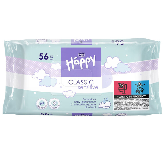 Bella Baby Happy Classic Sensitive Vlhčené obrúsky pre citlivú pokožku 56 ks x 4 56 ks