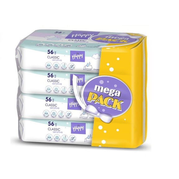 Bella Baby Happy Classic Sensitive Vlhčené obrúsky pre citlivú pokožku 56 ks x 4 56 ks x 4
