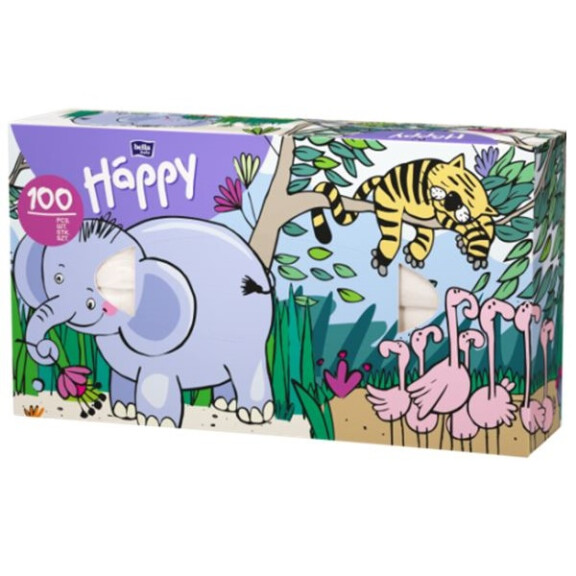 Bella Baby Happy Vlhčené obrúsky pre deti v krabičke s obrázkami 100 ks Slon