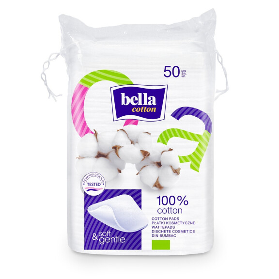 Bella Cotton Štvorcové vatové tampóny na odličovanie 50 ks