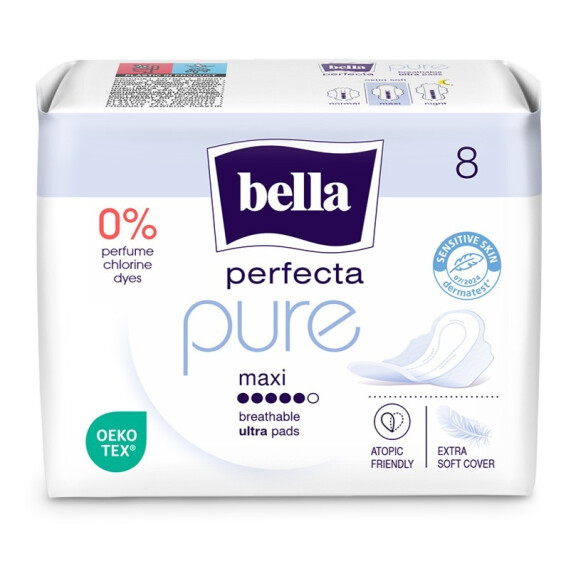 Bella Perfecta Pure Maxi ultratenké vložky 8 ks pre citlivú pokožku 8 ks