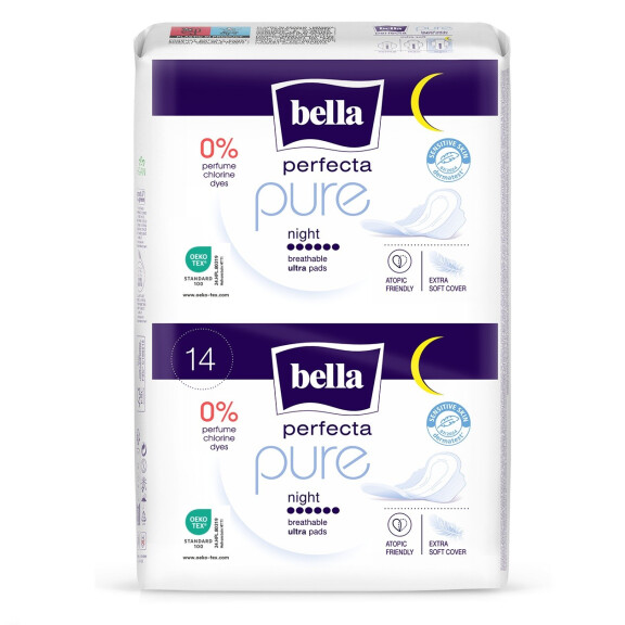 Bella Perfecta Pure Night ultratenké vložky na noc pre citlivú pokožku 14 kusov 14 ks