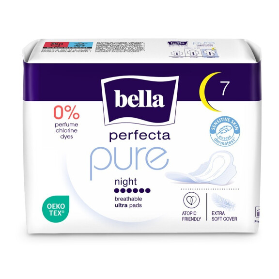 Bella Perfecta Pure Night ultratenké vložky na noc pre citlivú pokožku 14 kusov 7 ks