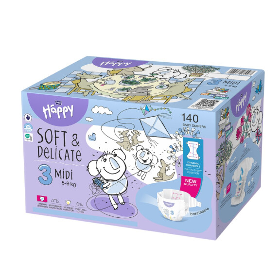Plienky Bella Baby Happy Soft&Delicate 3 Midi 140 kusov pre deti 5-9 kg