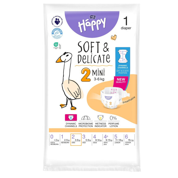 Bella Baby Happy Soft&Delicate plienky pre deti 3-6 kg s indikátorom vlhkosti 1 ks