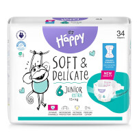 Bella Baby Happy Plienky Soft&Delicate 6 Junior Extra pre deti 15+ kg s indikátorom vlhkosti 34 ks