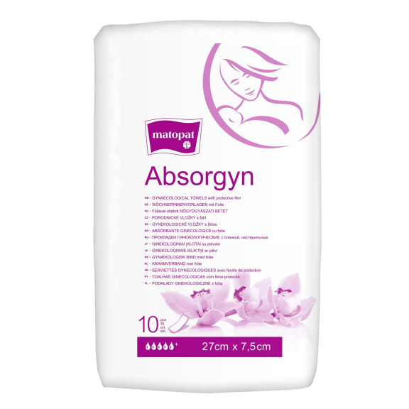 Matopat Absorgyn Absorpčné vložky pre ženy po pôrode s fóliou 7,5 x 27 cm 10 ks