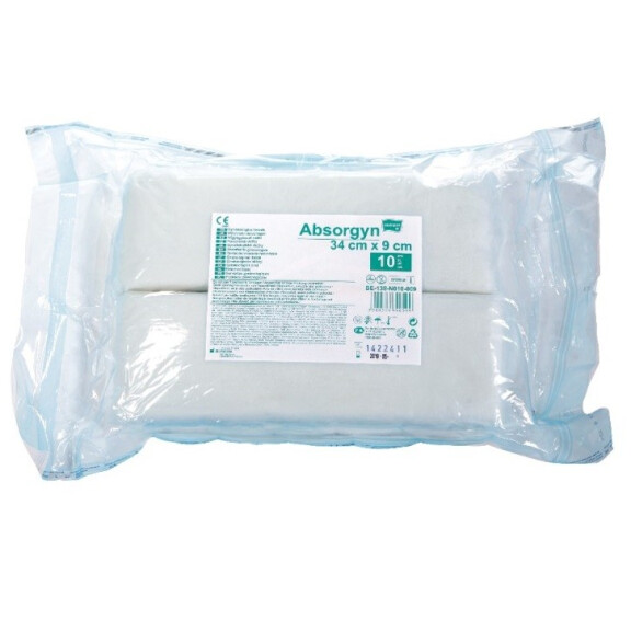 Matopat Absorgyn sterilné gynekologické vložky s fóliou 10 ks 9 x 34 cm 10 ks S fóliou