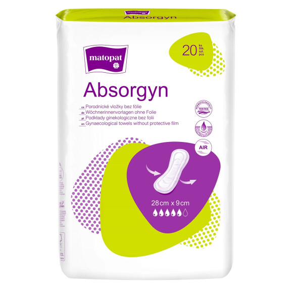 Matopat Absorgyn Popôrodné vložky pre ženy 20 ks 9 x 28 cm 20 ks Bez fólie