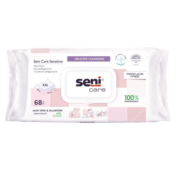 Seni Care Sensitive biodegradovateľné vlhčené obrúsky 68 ks pre citlivú pokožku 68 ks