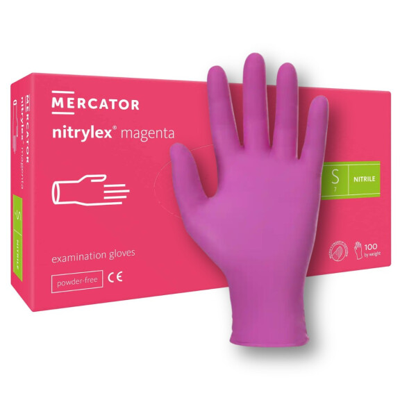 Mercator Nitrylex Magenta Nitrilové rukavice tmavoružové 100 ks S 100 ks Ružová