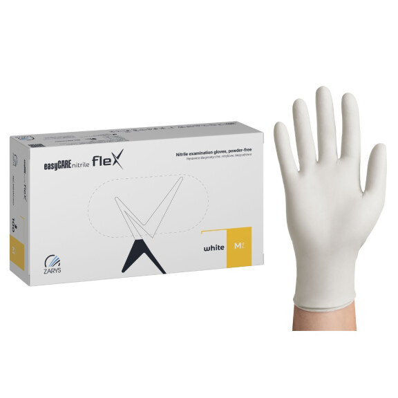 Pakiet 10x easyCARE Nitrile Flex White nitrilové rukavice biele 100 ks M, 100 ks, Biela