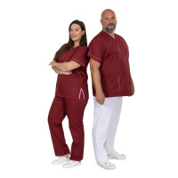 Matopat MEDIFIT unisex zdravotnícky vrchný diel, model 36 – bordový s ružovým lemovaním S/158-164