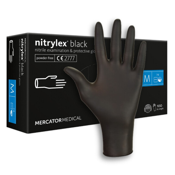 Nitrilové rukavice Mercator Nitrylex Black pre zdravotníkov M 100 ks Čierna