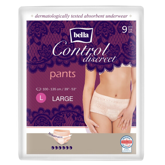 Inkontinenčné nohavičky Bella Control Discreet Pants pre ženy L 9 ks