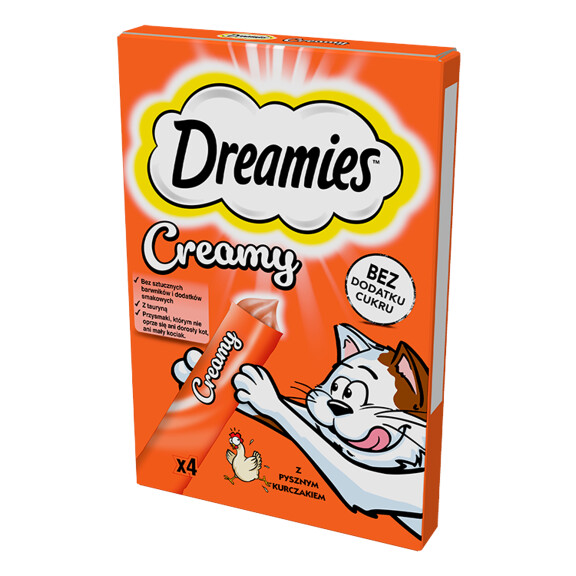 Dreamies Creamy z kurczakiem, przysmak dla kotów 4x10g
