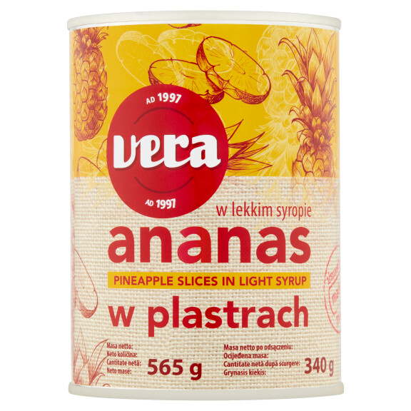 Vera Ananas w plastrach w lekkim syropie 565g