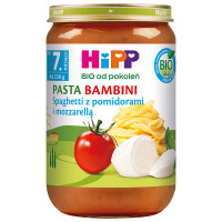 HiPP BIO Od Pokoleń Spaghetti Z Pomidorami i Mozzarellą 7Mc 220g