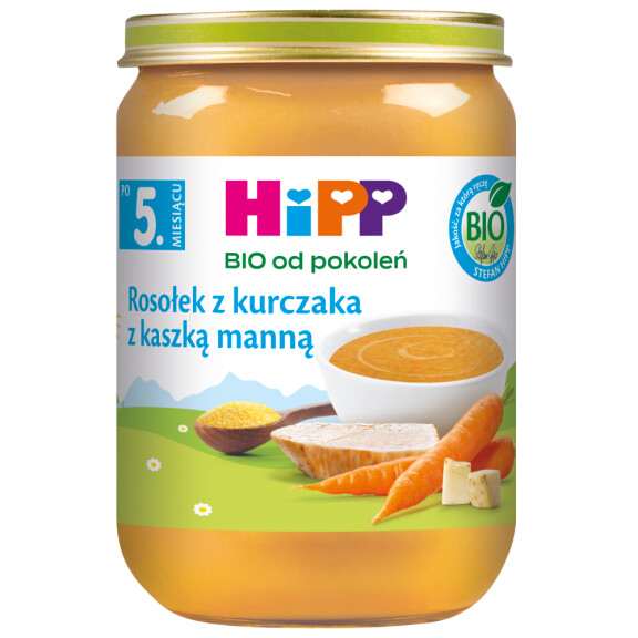 HiPP BIO Od Pokoleń Rosołek Z Kurczaka Z Kaszką Manną 5Mc 190g