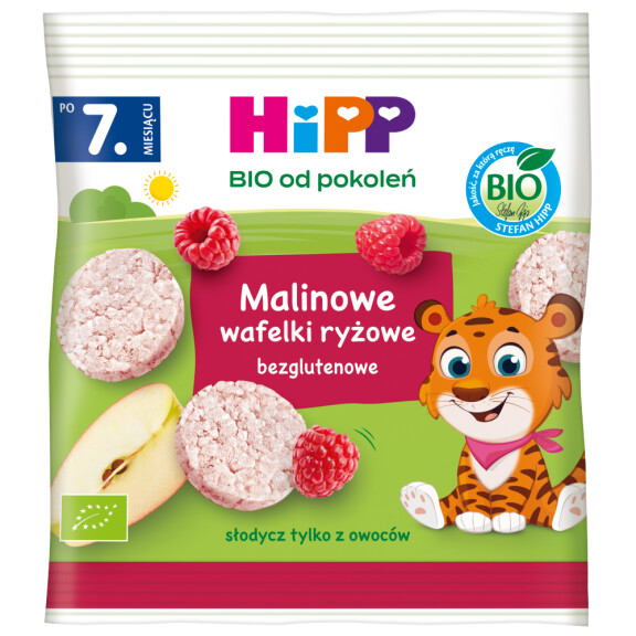 HiPP BIO Od Pokoleń Malinowe Wafelki Ryżowe 7Mc 30g