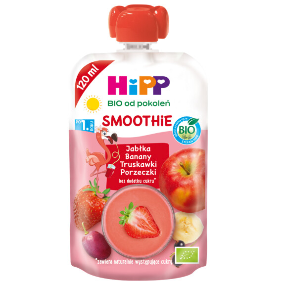 HiPP BIO Od Pokoleń Smoothie Jabłka-Banany-Truskawki-Porzeczki 1R 120ml