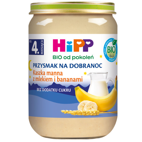 HiPP BIO Od Pokoleń Kaszka Manna Z Mlekiem i Bananami 4Mc 190g
