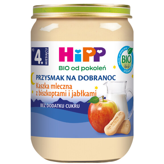 HiPP BIO Od Pokoleń Kaszka Mleczna Z Biszkoptami i Jabłkami 4Mc 190g