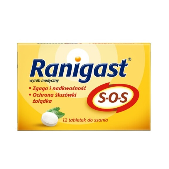 Ranigast S.O.S tabletki do ssania zgaga i nadkwaśność, wyrób medyczny, 12 tabletek
