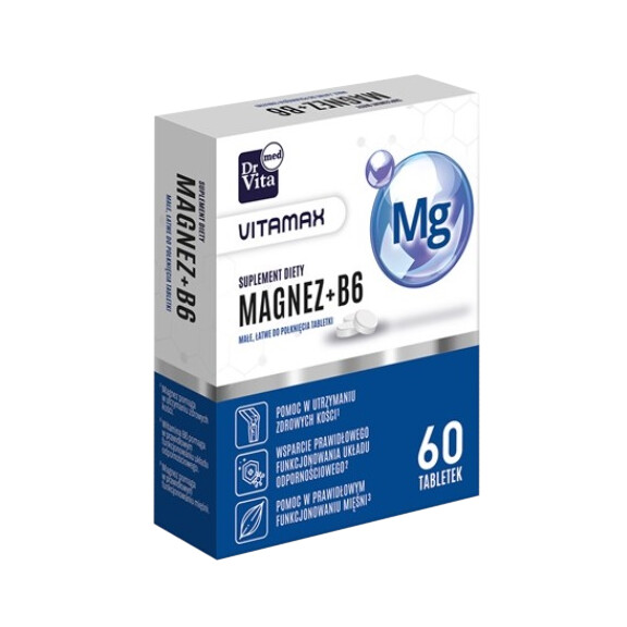 Dr Vita Magnez + Witamina B6, suplement diety, 60 tabletek