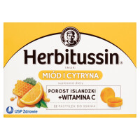 Herbitussin Miód i Cytryna na gardło, suplement diety, 12 tabletek