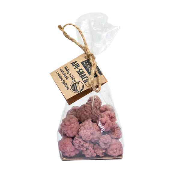 Łysoń Api Snacks Malina z miodem i pyłkiem w białej czekoladzie 50g