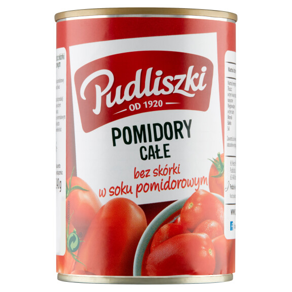 Pudliszki pomidory całe bez skórki w soku pomidorowym 400g