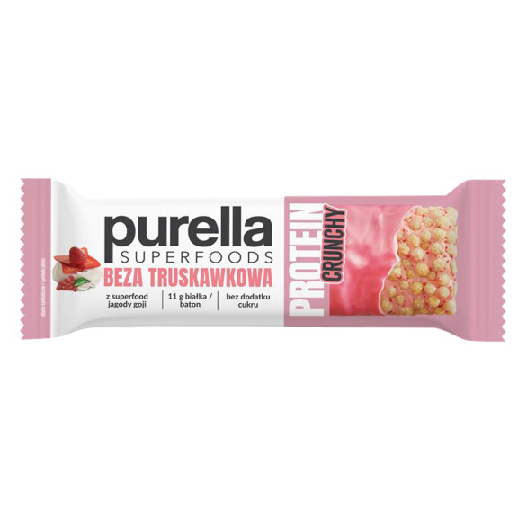 Purella Superfoods baton proteinowy Beza Truskawkowa 11g białka 45g