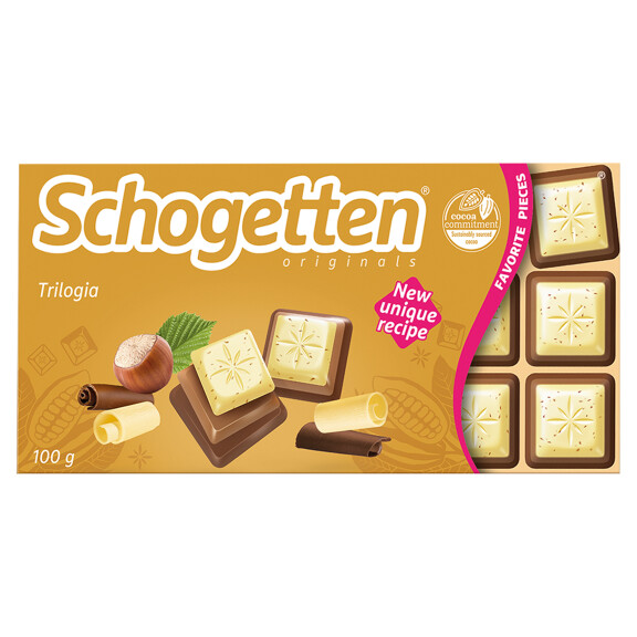 Schogetten czekolada trilogia biała orzechy laskowe z czekoladą mleczną 100g
