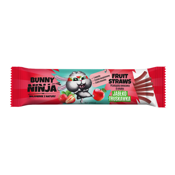 Ninja Bunny przekąska owocowa Fruit Straws o smaku jabłko-truskawka 16 g