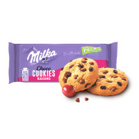 Milka Pieguski Choco Cookie Raisins ciasteczka z kawałkami czekolady mlecznej i rodzynkami 135g