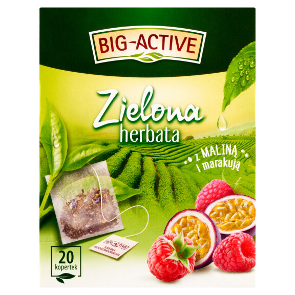 Big-Active Zielona herbata z maliną i marakują 20 torebek 34g