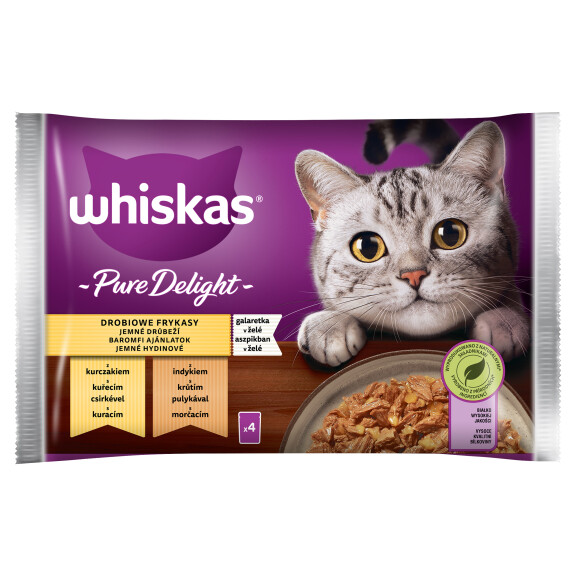 Whiskas Pure Delight drobiowe frykasy w galaretce, karma mokra dla kotów (saszetki) 4x85g
